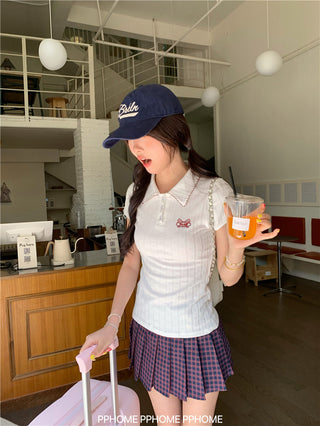 jacquard preppy polo top