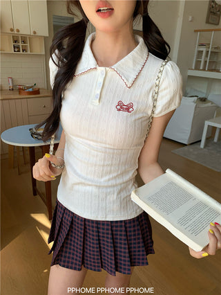 jacquard preppy polo top