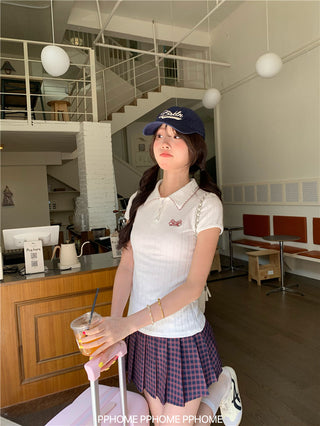 jacquard preppy polo top