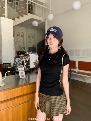 jacquard preppy polo top