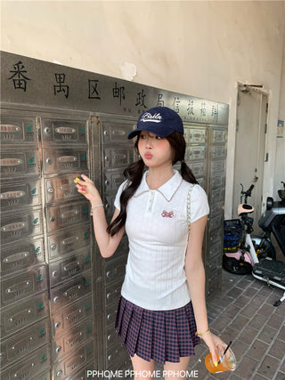 jacquard preppy polo top