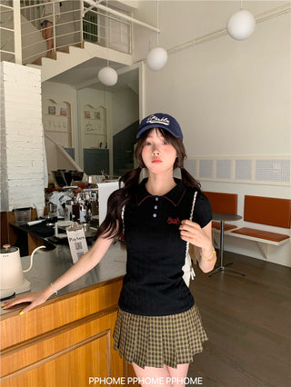 jacquard preppy polo top