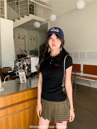 jacquard preppy polo top