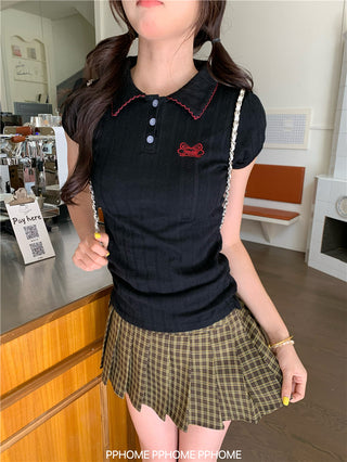jacquard preppy polo top