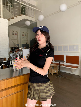 jacquard preppy polo top