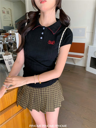 jacquard preppy polo top