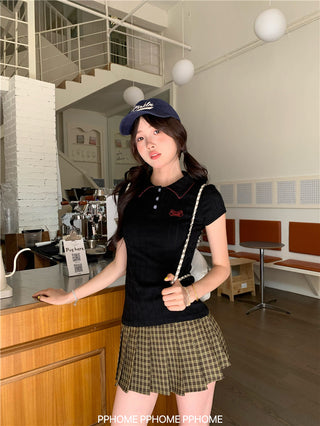 jacquard preppy polo top