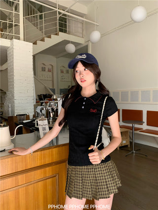jacquard preppy polo top