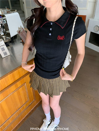 jacquard preppy polo top