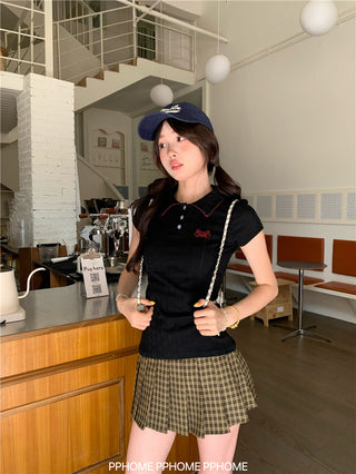 jacquard preppy polo top