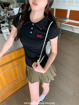 jacquard preppy polo top