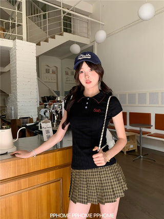 jacquard preppy polo top