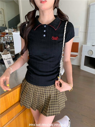 jacquard preppy polo top