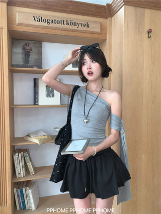 irregular shoulder tee top