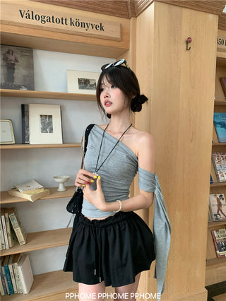 irregular shoulder tee top
