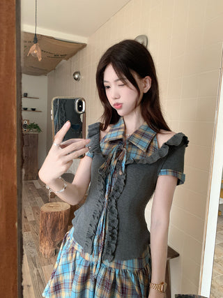 tie-neck plaid slip dress