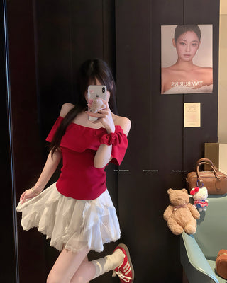 french ruffled slim top
