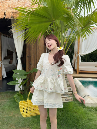 embroidered flower set shirt