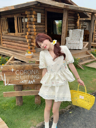 embroidered flower set shirt