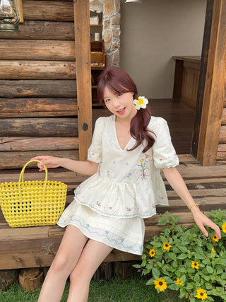 embroidered flower set shirt
