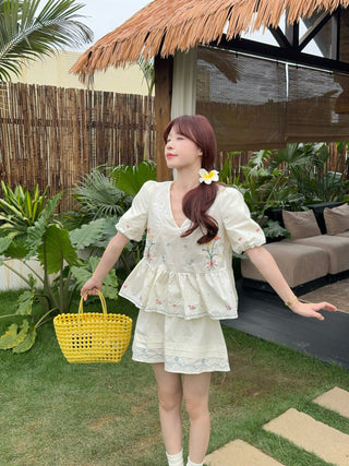 embroidered flower set shirt