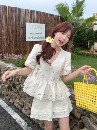 embroidered flower set shirt