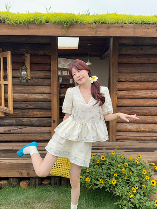 embroidered flower set shirt