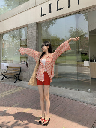 plaid sun protection shirt
