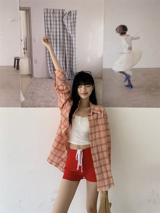 plaid sun protection shirt