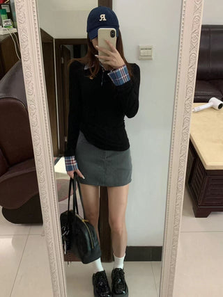 black plaid long shirt
