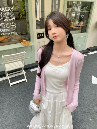 bow embroidery waist Cardigan
