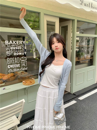 bow embroidery waist Cardigan