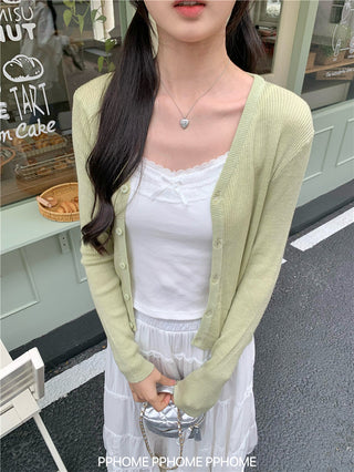 bow embroidery waist Cardigan