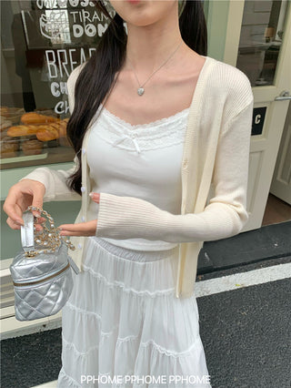 bow embroidery waist Cardigan