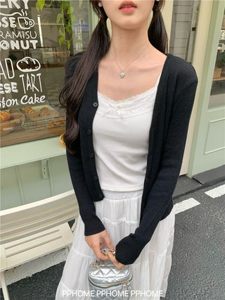 bow embroidery waist Cardigan