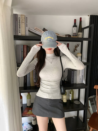 half turtleneck tight long-sleeved T-shirt