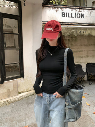 half turtleneck tight long-sleeved T-shirt