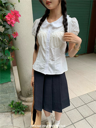 doll collar waist shirt