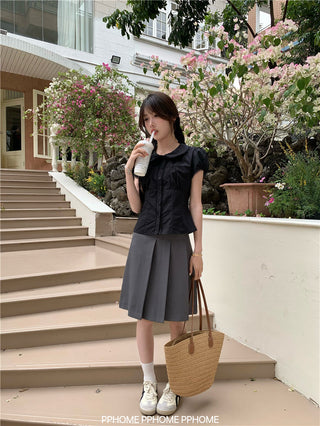 doll collar waist shirt