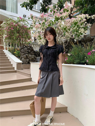 doll collar waist shirt