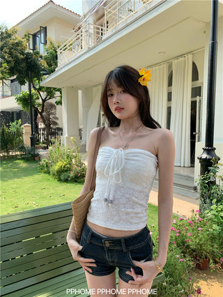 beaded halter drawstring top