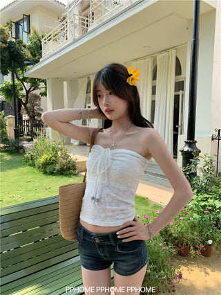 beaded halter drawstring top