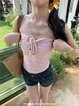 beaded halter drawstring top