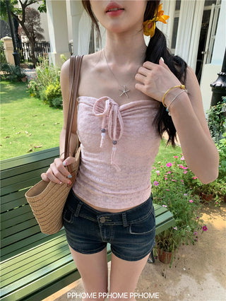 beaded halter drawstring top