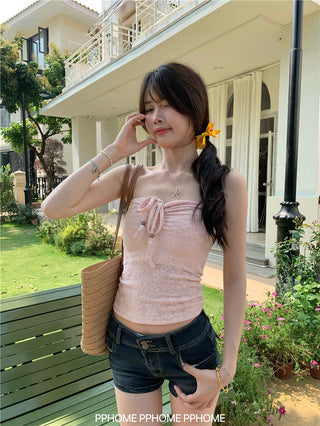 beaded halter drawstring top