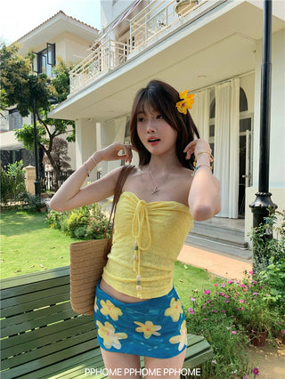 beaded halter drawstring top