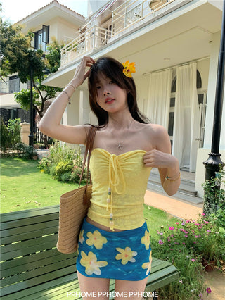 beaded halter drawstring top