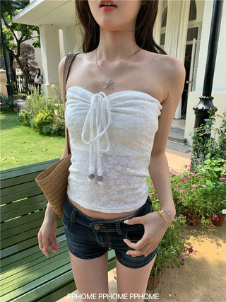 beaded halter drawstring top