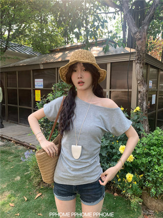 oblique shoulder tight tee