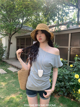 oblique shoulder tight tee